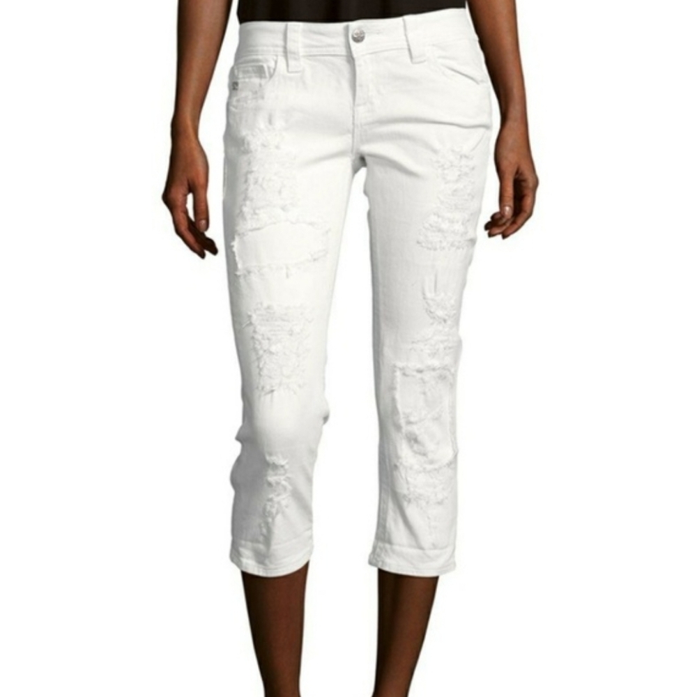 Miss Me White Distressed Cropped Jeans Academia Preppy Pants Y2K Low Rise New